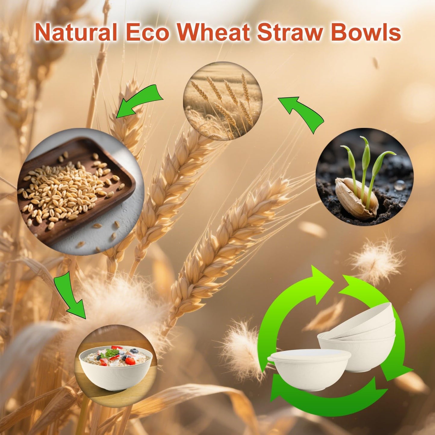 Wrova Wheat Straw Bowls for Kitchen set of 6,Anti-Scald Thick Soup Bowls 40oz,Microwave and Dishwasher Safe Bowl Sets, Unbreakable Cereal Bowl Sets. Vibrant Series