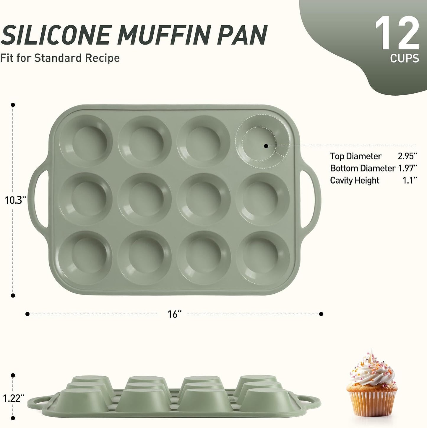 2 Packs 12 Cups Silicone Muffin Pan for Baking with Metal Reinforced Frame Regular Size Cupcake Pan Tray Egg Bites Silicone Cookie Molds Muffin Tin Tart Pans Sheet Set for Oven Dishwasher Safe