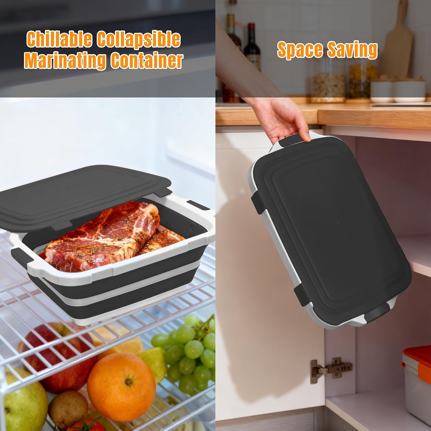 Collapsible Cutting Board with BBQ Prep Tub and Lid, Foldable Food Prep Container for Meal Prep, Marinating, Food Storage, Grilling, Camping and Outdoor Cooking, Dishwasher Safe, Black XX-Large