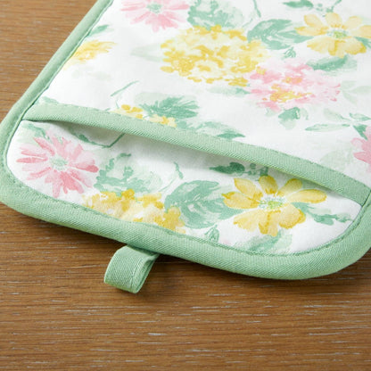 Martha Stewart Amber Floral Oven Mitt & Pot Holder Set 2-Pack, Blue/Green, OM: 7"x13" & PH: 7"x10"