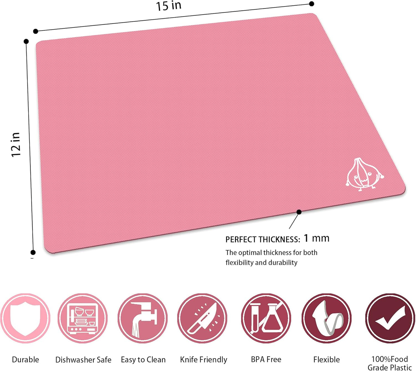 ZVP Plastic Cutting Boards for Kitchen, Flexible Cutting Mats, Colorful Chopping Boards with Food Icon, Non-Slip, Non Porous, BPA Free, Dishwasher Safe Rainbow