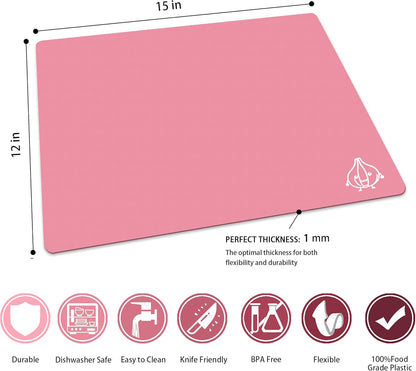ZVP Plastic Cutting Boards for Kitchen, Flexible Cutting Mats, Colorful Chopping Boards with Food Icon, Non-Slip, Non Porous, BPA Free, Dishwasher Safe Rainbow