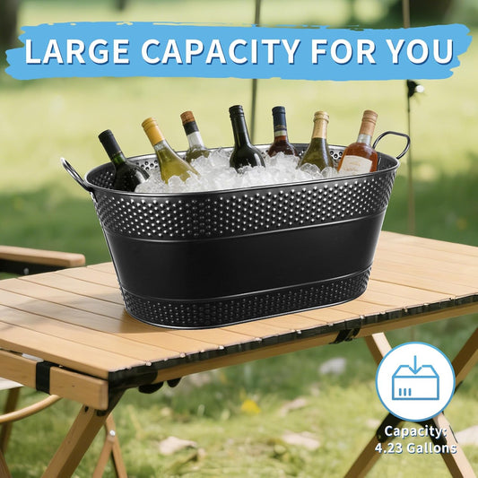 4 Gallon Galvanized Beverage Tub, 2 Pcs Heavy-Duty Ice Buckets Large Galvanized Drink Buckets with Handles for Catering Bars Parties