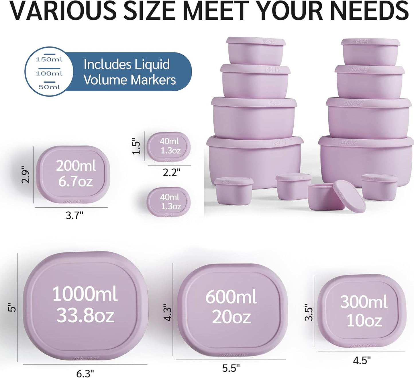 ISSEVE 12Pcs/Set Nesting Silicone Food Storage Containers with Lids, BPA Free Reusable Meal Prep Silicone Containers Airtight, Freezer Dishwasher Safe (33.8oz, 20oz, 10oz, 6.7oz, 1.3oz) (Beige)
