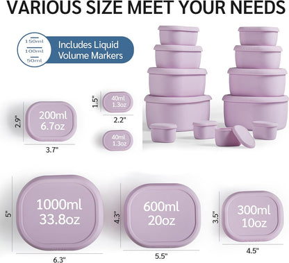 ISSEVE 12Pcs/Set Nesting Silicone Food Storage Containers with Lids, BPA Free Reusable Meal Prep Silicone Containers Airtight, Freezer Dishwasher Safe (33.8oz, 20oz, 10oz, 6.7oz, 1.3oz) (Beige)