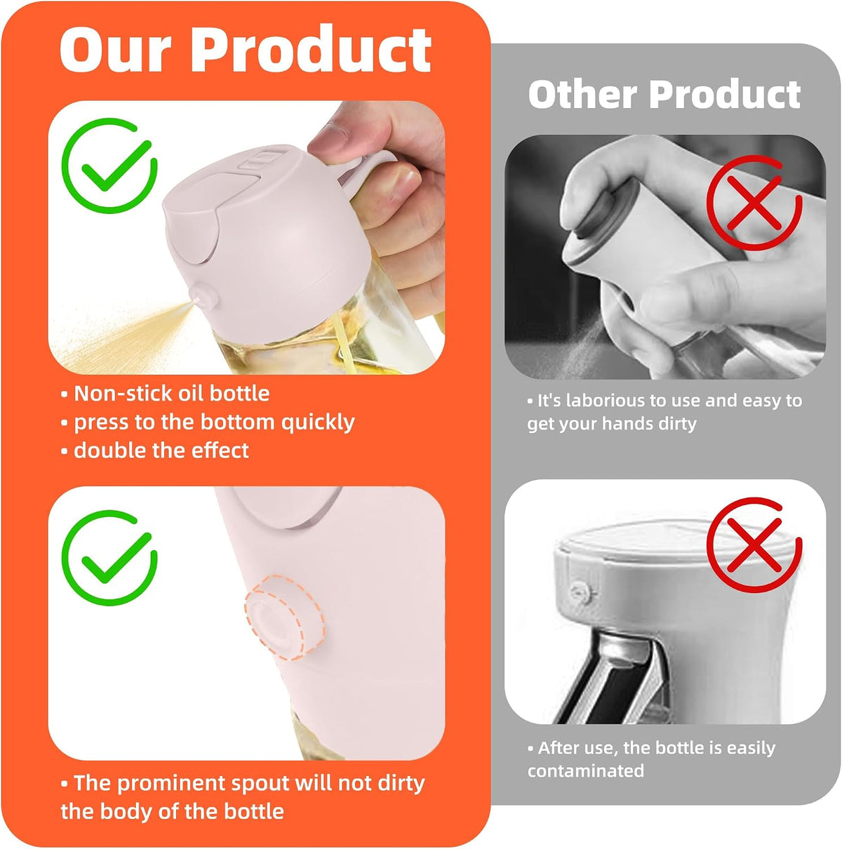 TrendPlain 16oz/470ml Glass Olive Oil Sprayer for Cooking – 2 in 1 Olive Oil Dispenser Bottle for Kitchen Gadgets and Air Fryer Accessories, Salad, BBQ - Black