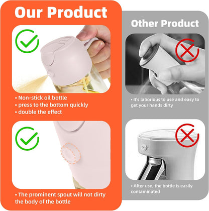 TrendPlain 16oz/470ml Glass Olive Oil Sprayer for Cooking – 2 in 1 Olive Oil Dispenser Bottle for Kitchen Gadgets and Air Fryer Accessories, Salad, BBQ - Black