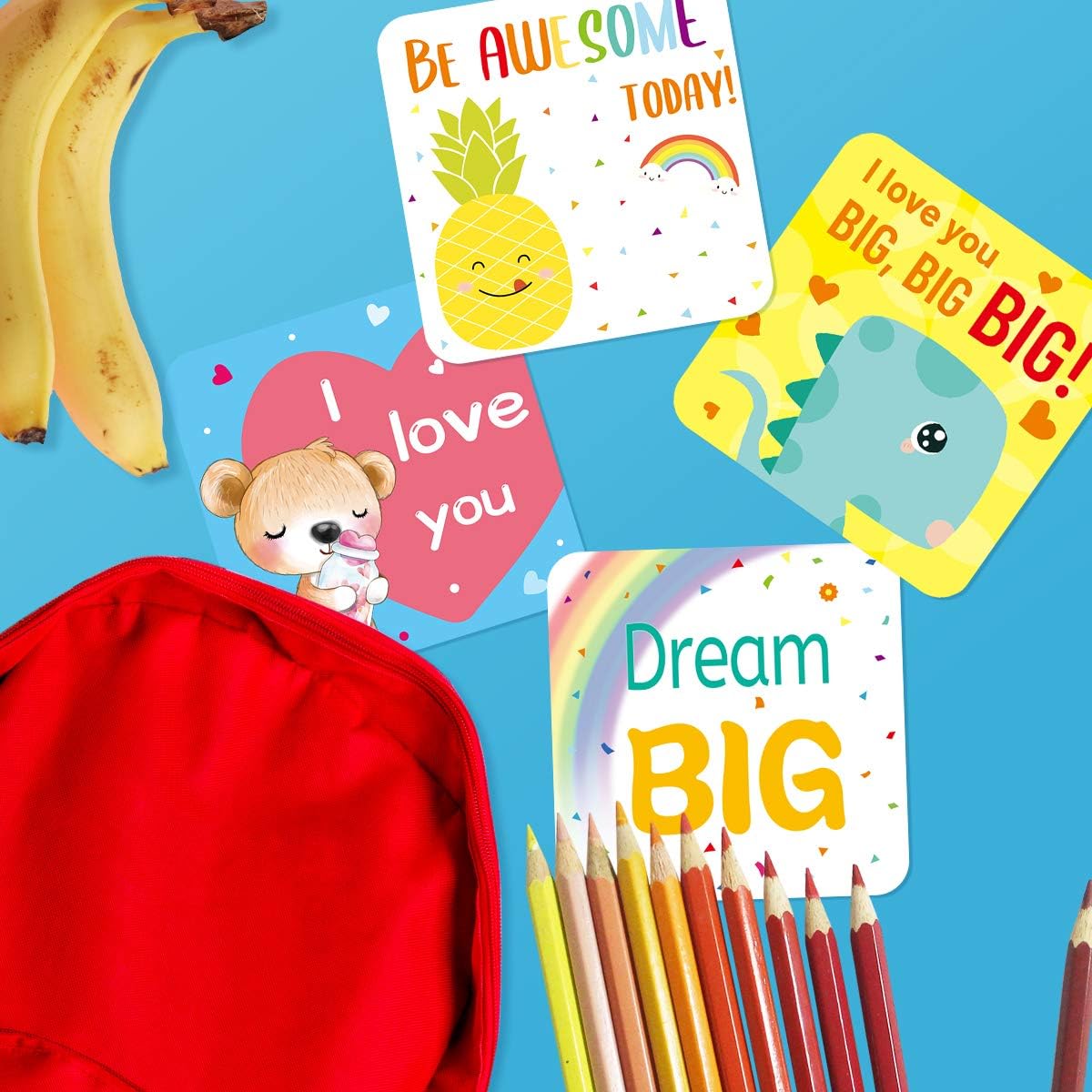 Fancy Land 60 Lunch Box Notes for Kids Cute Motivational and Inspirational Thinking of You Cards for Boy’s and Girl’s Lunchbox