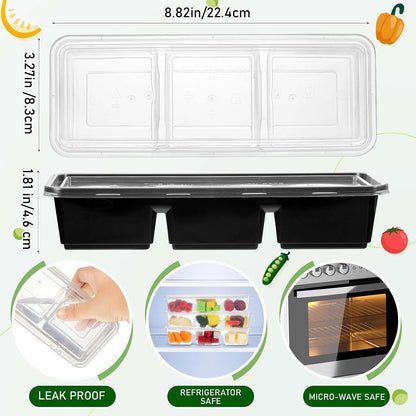 Hushee 50 Pack 17 oz Small Meal Prep Containers with 3 Compartments Snack Containers with Lid Disposable Plastic Bento Box Travel Lunch Food Boxes Stackable for Office Picnic (Clear)