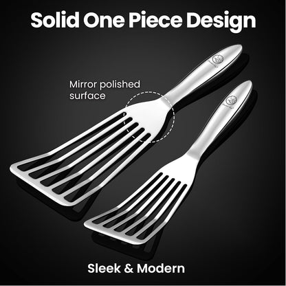 Gourmet Easy Fish Spatula Set, Ultra-Thin Edge for Easy Turning & Flipping | Stainless Steel, Kids Friendly, Ergonomic Non-Slip Grip for Secure Control, Versatile Use, Dishwasher Safe, 5-Year Warranty