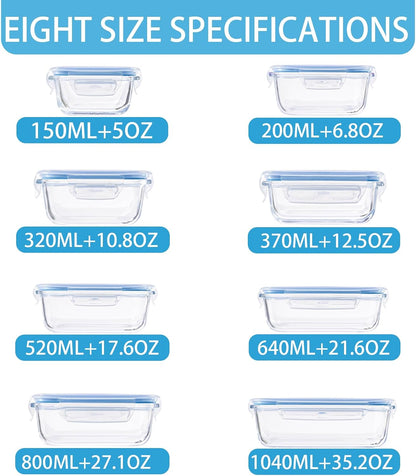 8 Pack Glass Meal Prep Containers with Lids, Glass Food Storage Containers with Snap Locking Lids, Airtight Lunch Containers for Microwave, Oven, Freezer and Dishwasher BPA Free (Green)