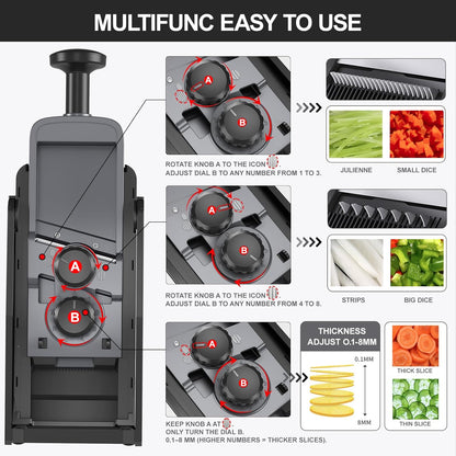 SupMaKin Upgrade Safe Mandoline Slicer Plus, Vegetable Chopper, Potato Slicer, Food Slicer Onion Chopper, Fry Cutter, Veggie Salad Dicer Kitchen Chopping Artifact Gifts (Blue)