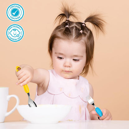 Lehoo Castle 6 Pieces Toddler Utensils, Kids Silverware for 2 3 4 Years Old, Stainless Steel Fork and Spoon Set with Plastic Handle, Safe Toddler Cutlery (Dinosaur)