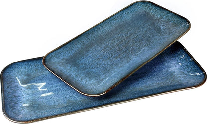 Porcelain Plate Set Large Serving Tray Set of 4, Reusable Serving Platters for Party Food, Cookie, Appetizer, Charcuterie, Snack, Dessert Display,Stackable Kitchen Dish 14.4 INCH