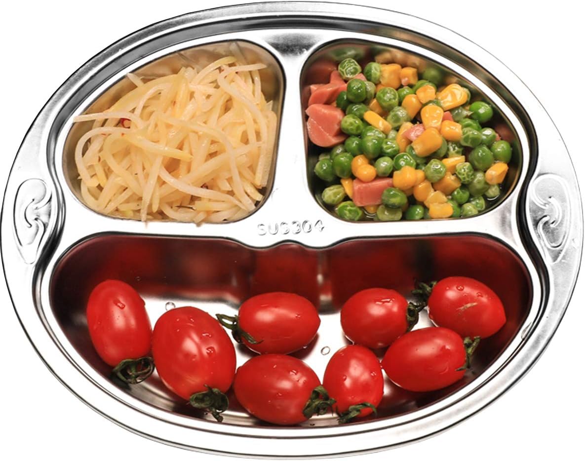 Set of 2 Stainless Steel Rectangular Divided Plates Tray 5 Sections Dinner Plates for Adults - Unbreakable Metal Plate for Campers, and Portion Control Reusable Plate