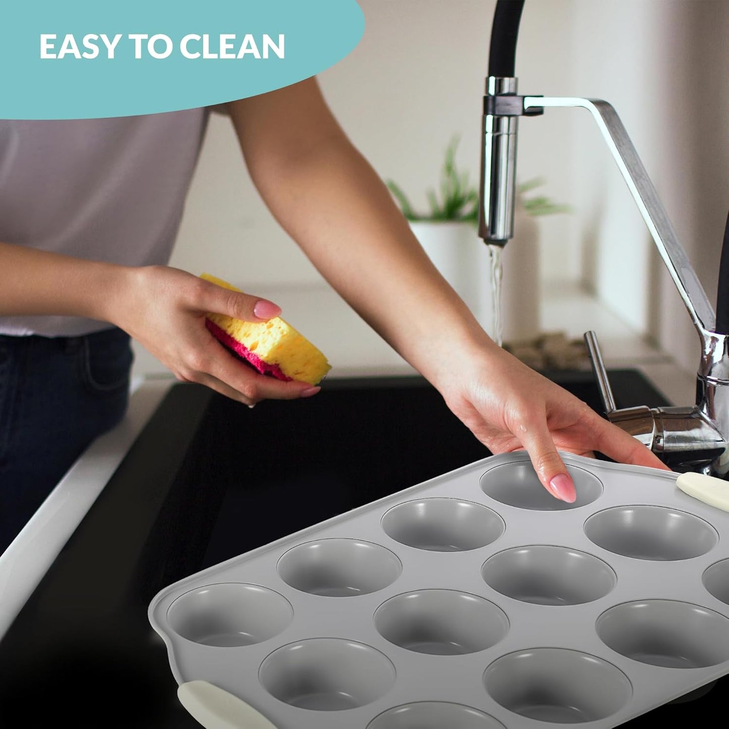 Boxiki Kitchen Non-Stick 12 Cup Silicone Muffin Pan with Steel Frame - BPA Free, Non-Toxic, Anti-Warp, Durable & Easy to Pop Silicone Muffin Tin - Perfect Cupcake Pan