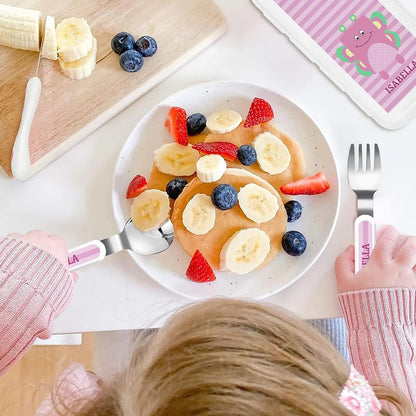 Personalized Stainless Steel Kids Utensils Set Custom Name on Kids Forks Knife and Spoons for 3 Pcs Kid Cutlery Set with Case (Truck)