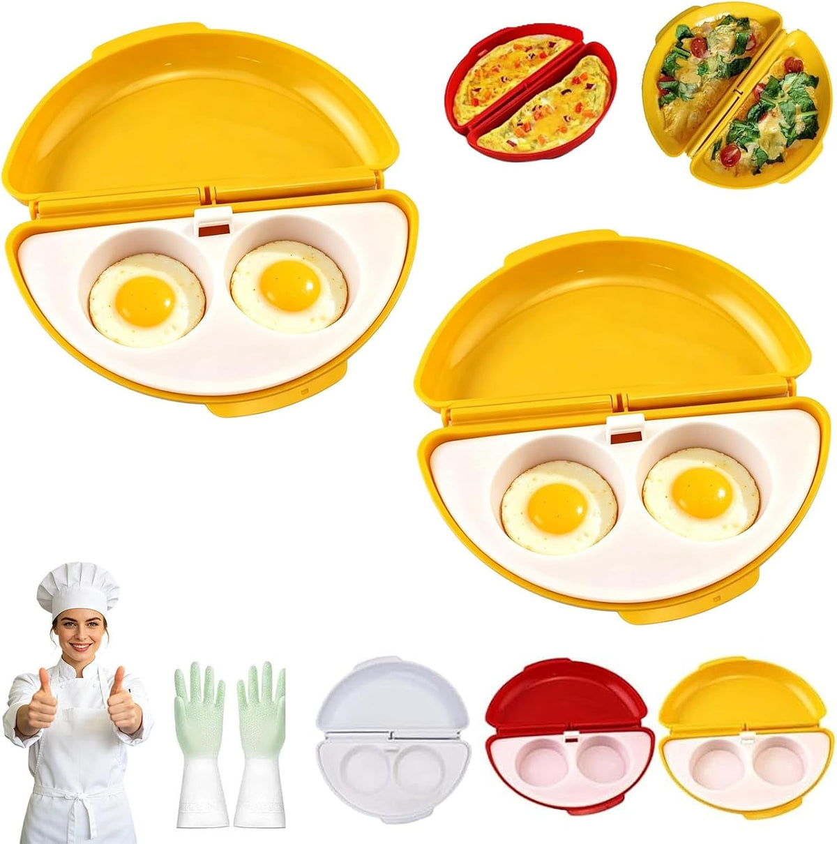 2-In-1 Microwave Omelette Maker & Egg Cup Cooker with Removable Tray，A+B