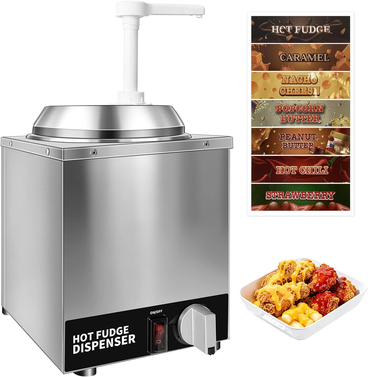 Nacho Cheese Dispenser with Pump, 2.8Qt Stainless Steel