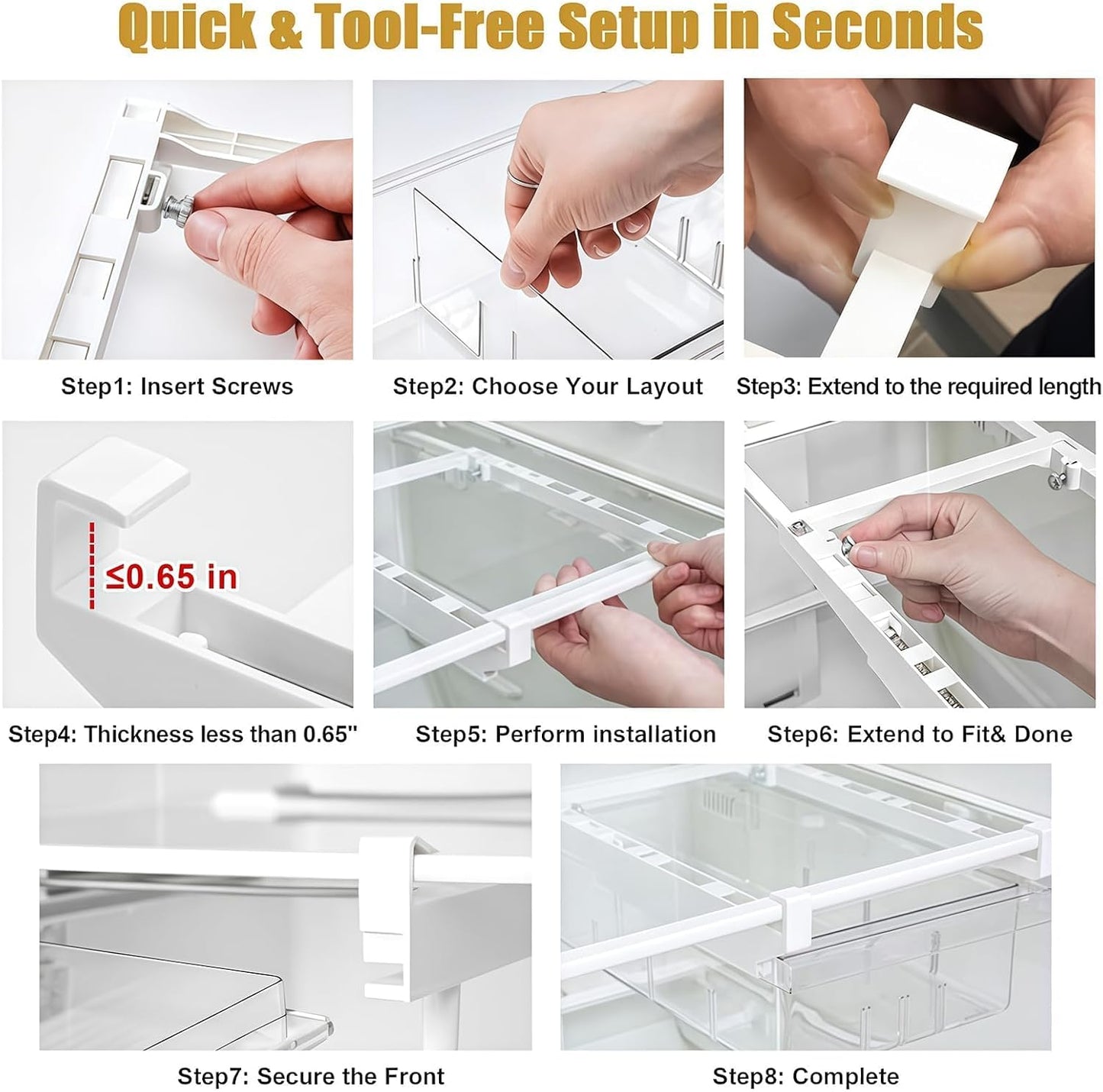 Refrigerator Organizers Storage Fridge Drawer - Pull Out Clear Storage Containers with Handle for Fruit,Deli,Cheese,Seafood,Plastic Organizer Bins Fit for Medium Refrigerator Shelf,Simple Use(2 Pack)