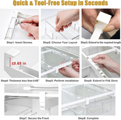 Refrigerator Organizers Storage Fridge Drawer - Pull Out Clear Storage Containers with Handle for Fruit,Deli,Cheese,Seafood,Plastic Organizer Bins Fit for Medium Refrigerator Shelf,Simple Use(2 Pack)