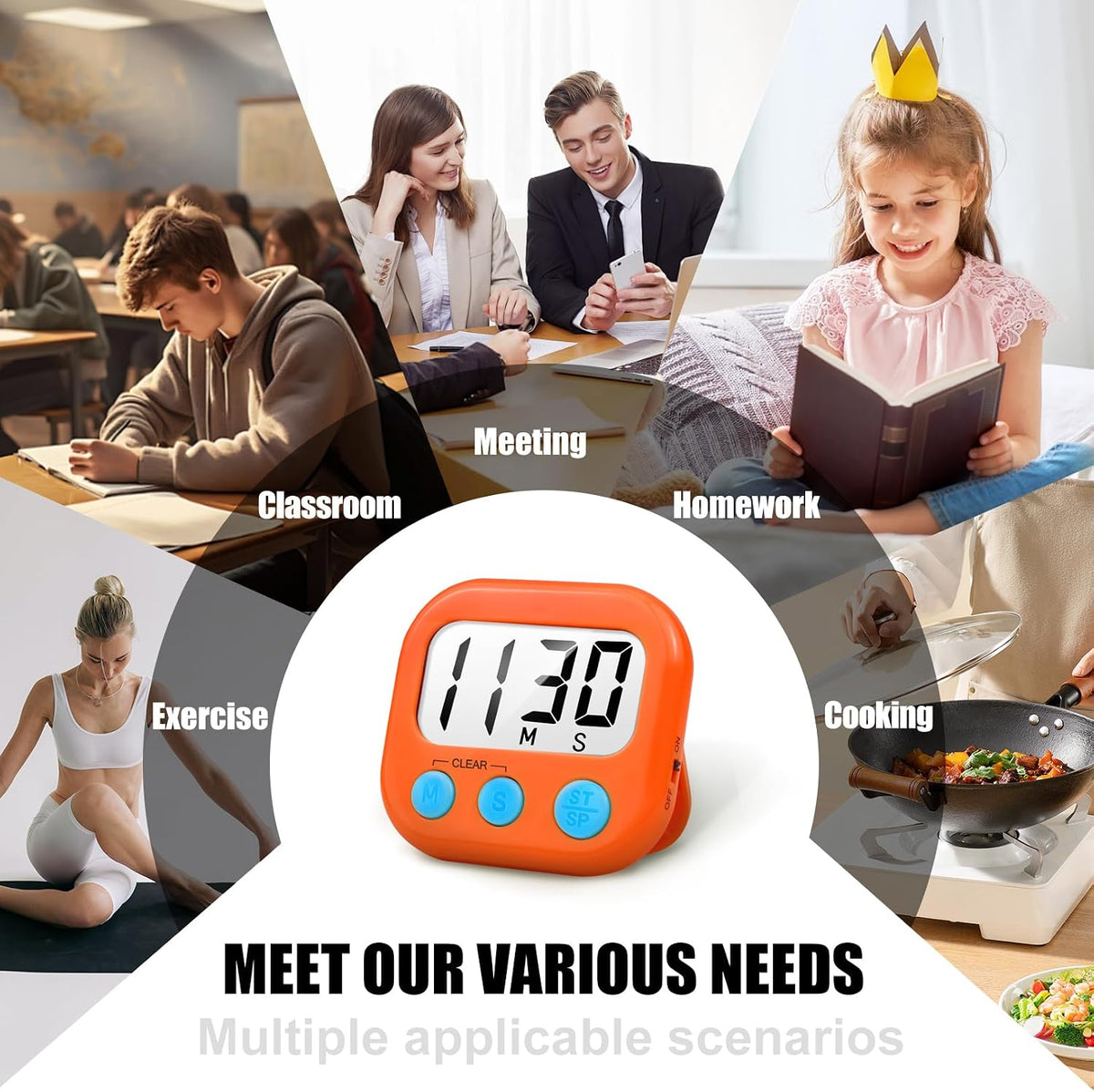 AOUCE Digital Kitchen Timers for Cooking, Timer for Kids 2 Pack White