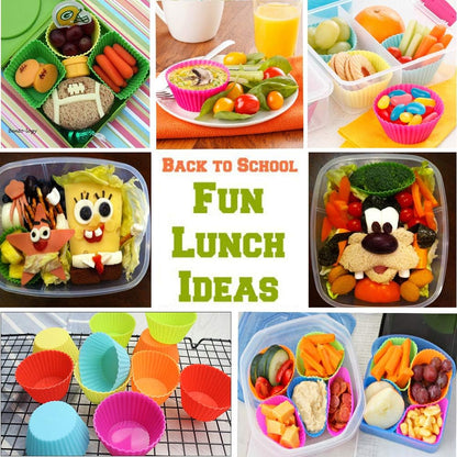 Doiaz Silicone Bento Lunch Box Dividers 3 Shapes of Standard Round & Square & Rectangle - Reusable Silicone Cupcake Liners Non-Stick Muffin Cups for Baking