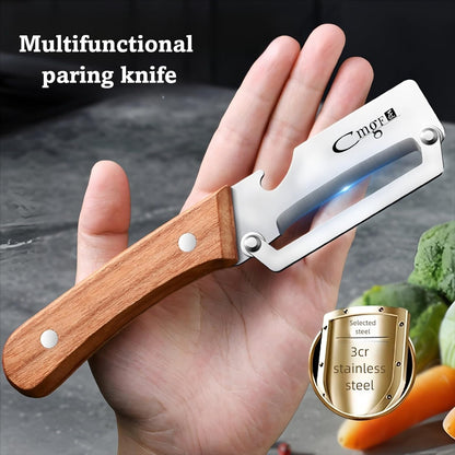 Vegetable Peeler Wooden Handle Sharp Steel Blade with Bottle Opener