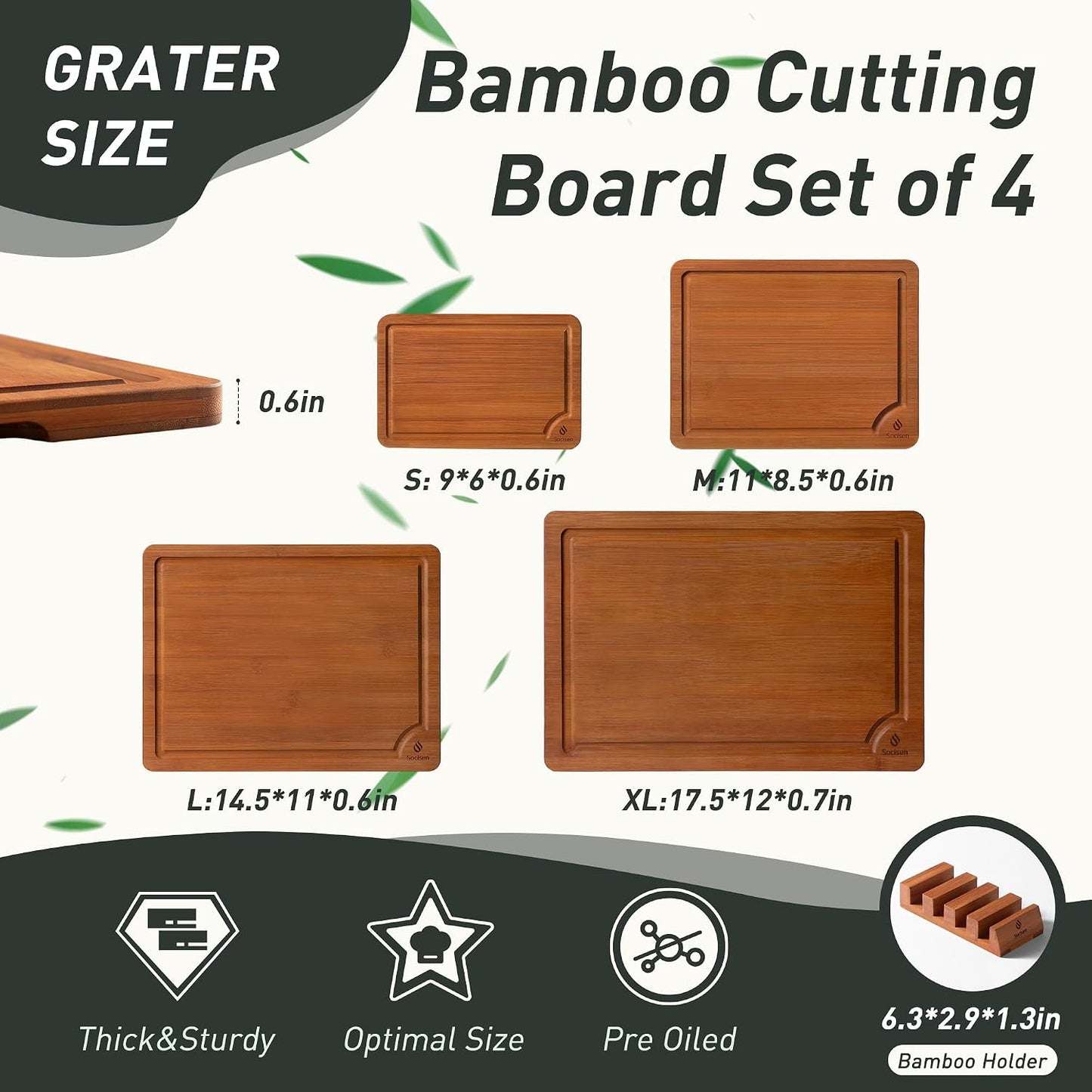 3 Packs Bamboo Cutting Board Set with Non Slip Feet Holder and Over Sink Nice Solid Thick Wood Juice Groove Chopping Board Extra Large Big Small Best Hardwood Kitchen Organic Vegetable Meat BBQ Kit