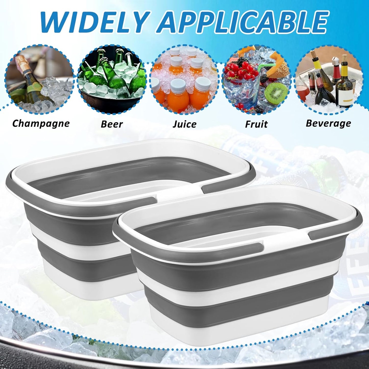 2 Pack Ice Buckets for Parties, Foldable Beverage Tub, Collapsible Ice Bucket for Wine/Beer/Champagne, Large Beer Ice Buckets Drink Cooler, Space Saving Ice Storage Tub Ice Cube Bin (8.5L*2)