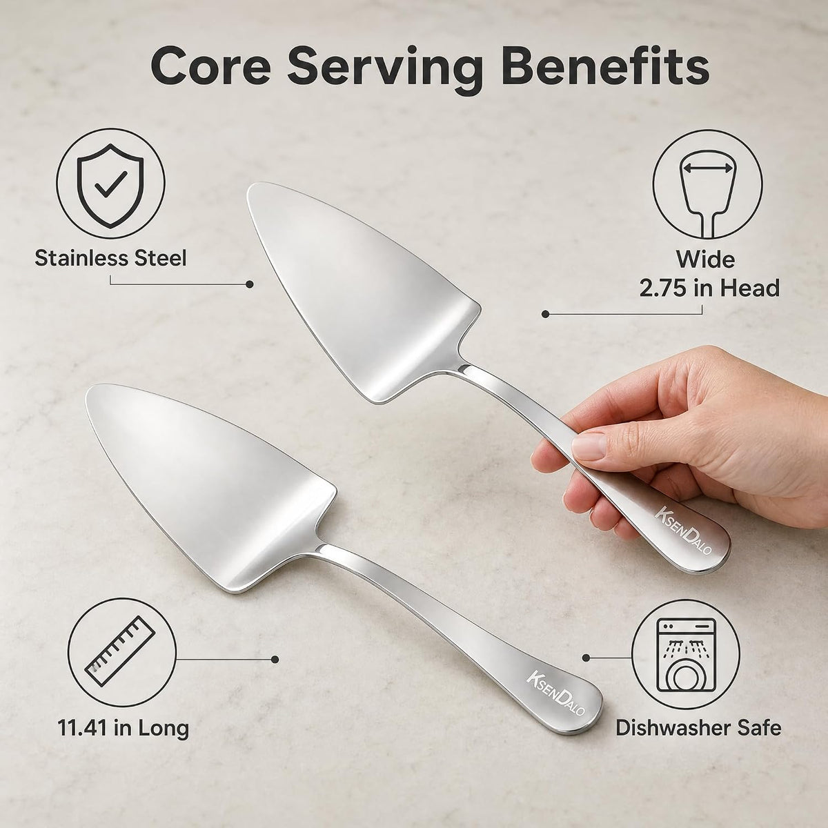 KSENDALO 2 Pack Small Cake Pie Server for Wedding, Birthday, Party, Silver