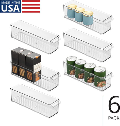 iDesign Stackable Fridge or Freezer Storage Bin with Front Handle, Set of 6, Clear, Made in the USA