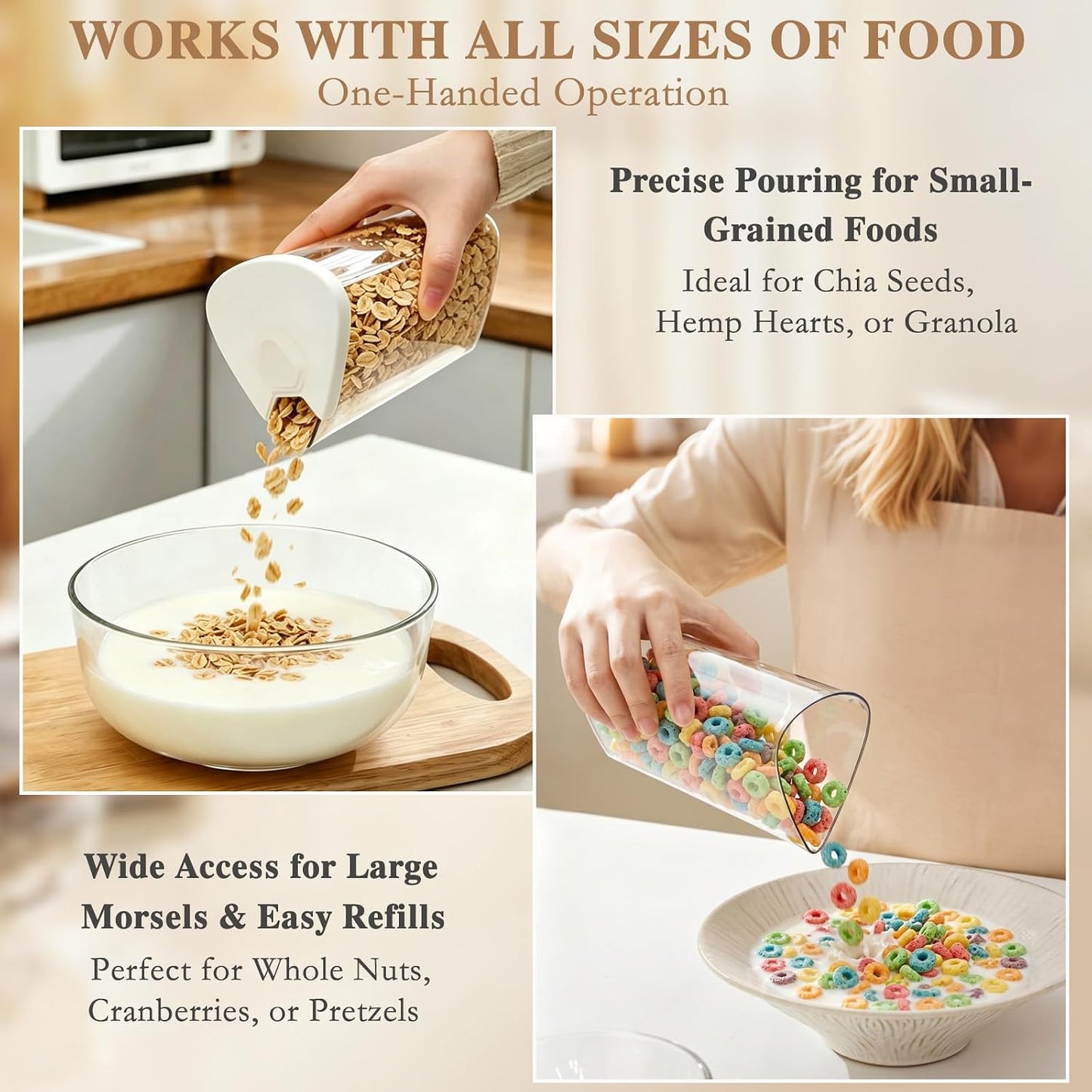 6 Grids 360° Rotating Cereal Dispenser Countertop - 7 lbs Rice Dispenser for Pantry Kitchen - Small Food Storage Containers Set with Lids - Grain Cereal Storage Container for Oats, Flour, Bean