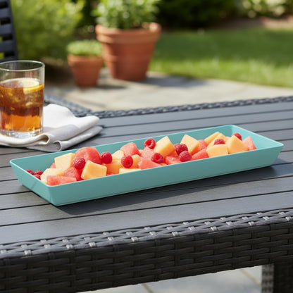 US Acrylic Coastal Plastic Serving Trays (Set of 4) 15” x 10” | Large Unbreakable Reusable Rectangular Party Platters | Serve Appetizers, Fruit, Veggies, & Desserts | BPA-Free & Made in USA