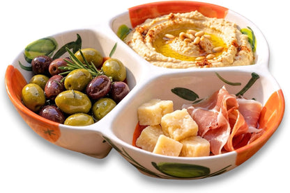 3-Compartment Ceramic Serving Dish, Handmade in Spain