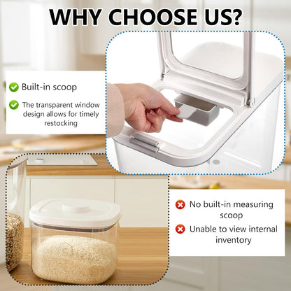 20-25 lbs Rice Dispenser with Measuring Spoon 11.4Qt/12L Large Airtight Food Storage Rice Container Tall and Narrow Food Storage Flour Bin Slim Space-Saving for Kitchen Pantry Organization