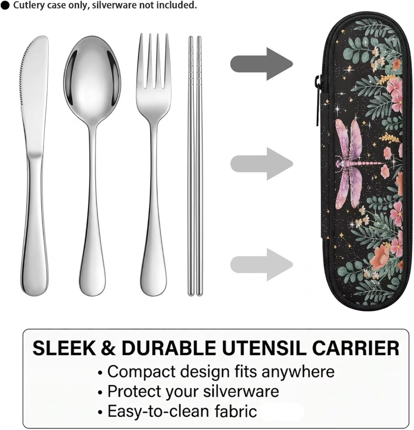 Travel Cutlery Set with Case for Kids Portable Utensil Case Reusable Silverware Pouch for School Travel Lunch Capybara Flower