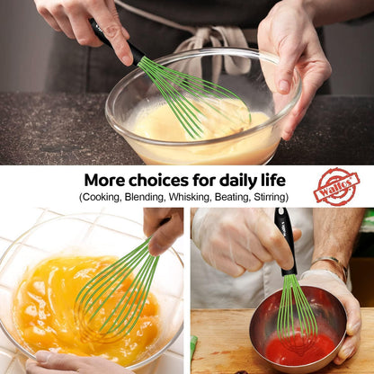 Walfos Silicone Whisk,Stainless Steel Wire Whisk -Heat Resistant 480°F Kitchen Whisks for Non-stick Cookware,Balloon Egg Beater Perfect for Blending,Whisking,Beating,Frothing & Stirring,Black