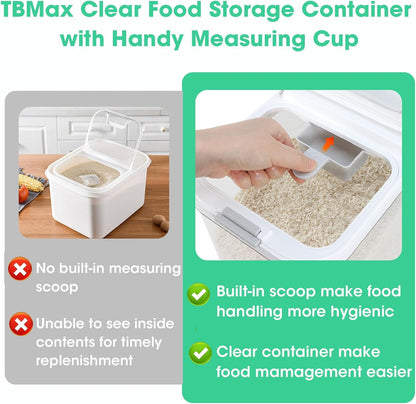 TBMax Large Airtight Food Container 5.28 Qt with Pop Up Lid & Measuring Cup, Ideal for 10 Lbs of Rice or 7 Lbs of Flour, Square Short Food Storage Bin for Kitchen Pantry and Drawer Organization