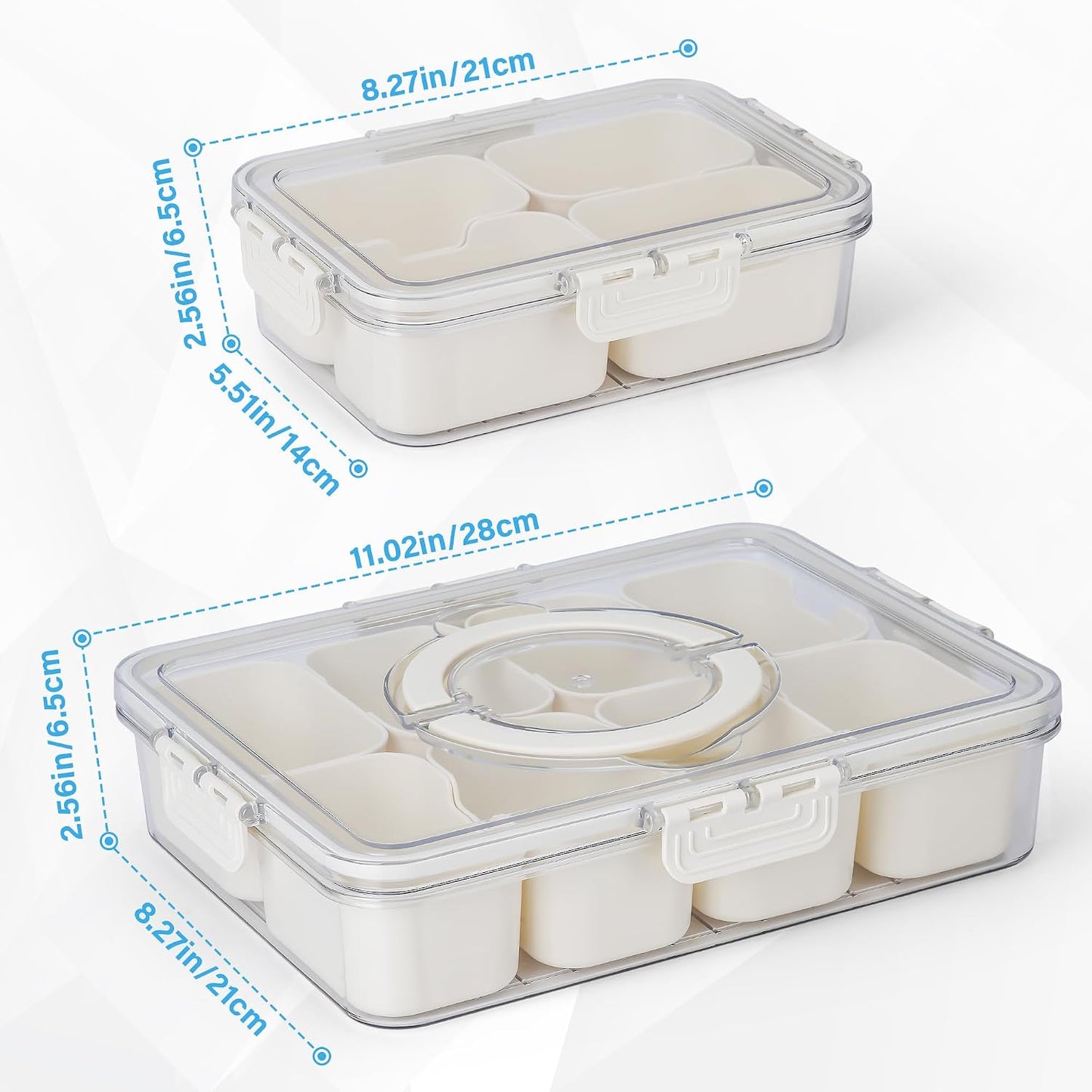 Divided Serving Tray with Lid and Handle - Snacklebox 3 Pcs Charcuterie Container for Portable Snack Platters & Storage Organizer for Fruits, Nuts, Candy, Snacks - Perfect for Travel and Entertaining