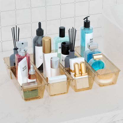 WOWBOX 6 Pack Clear Drawer Organizer Set, Acrylic Drawer Storage Trays, Storage Bins for Makeup, Cosmetics, Jewelries, Utensils, Gadgets, Office