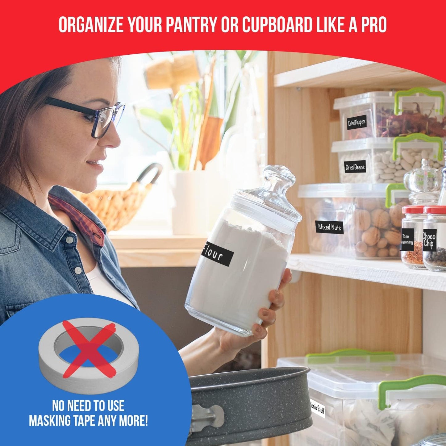MESS Erasable Kitchen Labels, 96-Pack (1x3 & 1.5") – White Dry Erase Stickers for Pantry, Jars, Food Containers, Fridge & Freezer