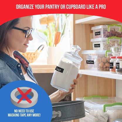 MESS Erasable Kitchen Labels, 96-Pack (1x3 & 1.5") – White Dry Erase Stickers for Pantry, Jars, Food Containers, Fridge & Freezer