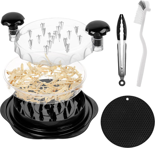 Chicken Shredder Tool Twist Large with Brush, Meat Tongs & Silicone Mat, BPA Free Meat Shredder Machine for Chicken Breast, Beef & Pork, Anti-Slip Base, Ergonomic Handles, Dishwasher Safe