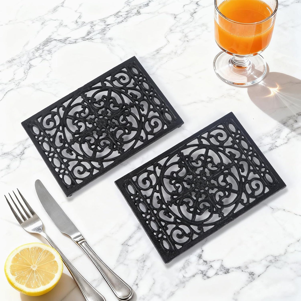 Notakia 9.6 x 6.3 Inch Cast Iron Trivet Set, Large Metal Trivets for Hot Dishes Pots Pans Decorative Kitchen Trivets, Heat-Resistant Trivet Mats for Quartz Countertops, Green Kitchen Accessories