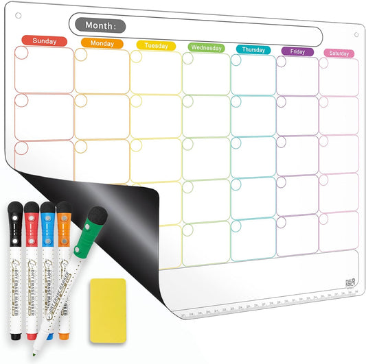 Magnetic Weekly Calendar for Fridge (Monday Start), Vertical Dry Erase Planner with Large Writing Space & Side Notes – Includes 6 Markers, Reusable Whiteboard for Busy Schedules