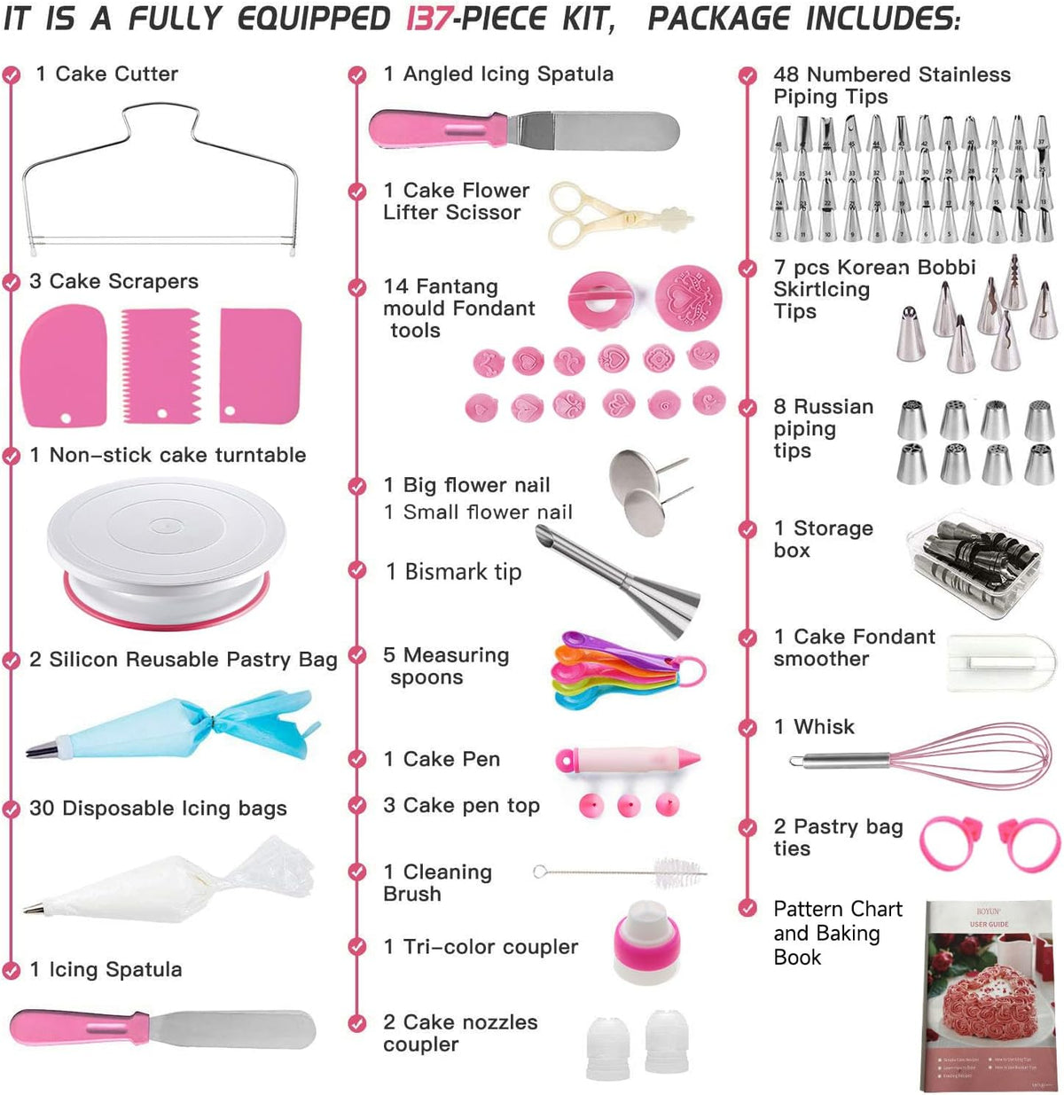 Boyun 138 Cake Decorating Kit, Baking Supplies Tools for Beginners & Pros