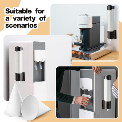 Roshtia 600 Pcs 4 oz Snow Cone Cups Paper Thicken Disposable with 1 Cups Dispenser Pull Type Wall Mount Cup Holder Paper for Restaurants, Home, and Office, and Shaved Ice, Cold (Black)