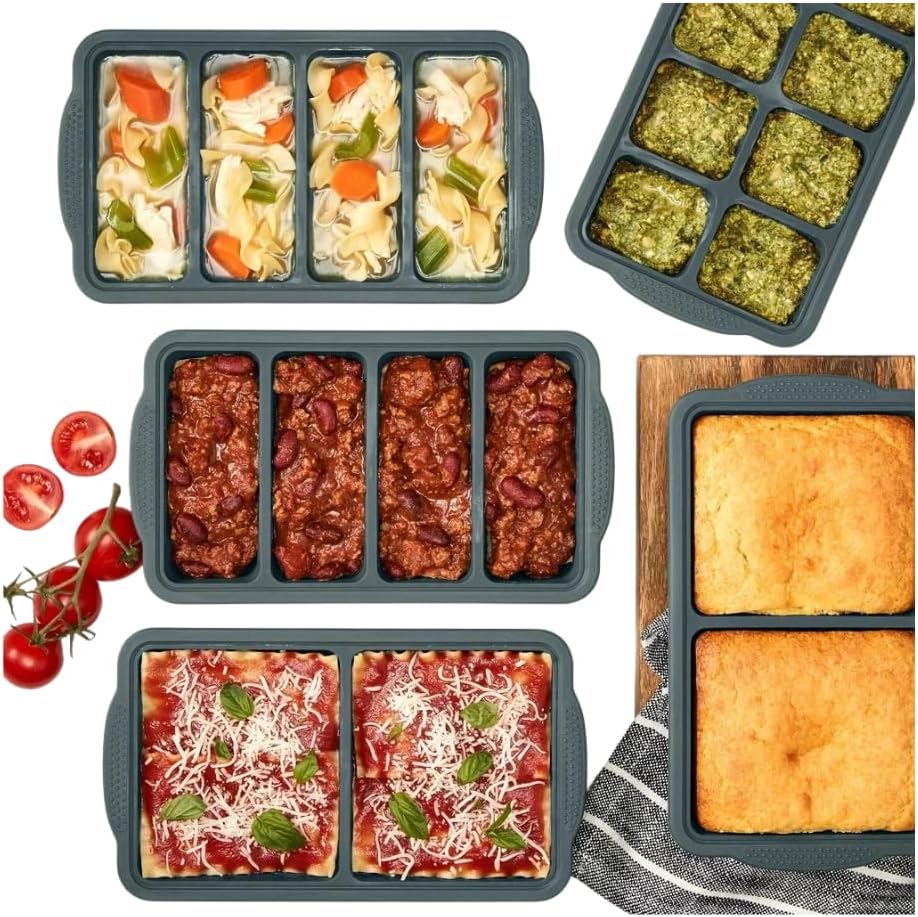MIU Silicone Freezer Trays with Lids, 5-Pack – Flexible BPA-Free Silicone Freezing Molds for Meal Prep, Baby Food, Sauce & Herb Storage, Stackable Freezer Containers