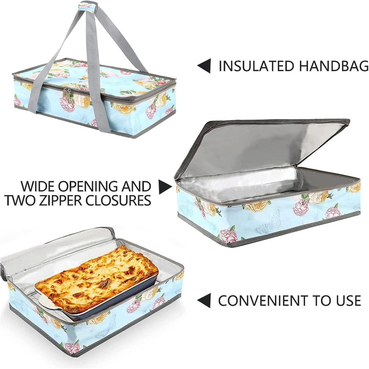 Insulated Casserole Carrier Fits Pioneer Woman Kitchen Stuff & 9x13 Baking Dish, Large Lasagna Lugger Tote, Leakproof Thermal Food Warmer Bag for Potluck, Picnic, Travel, Hot/Cold Food & Mom Gifts